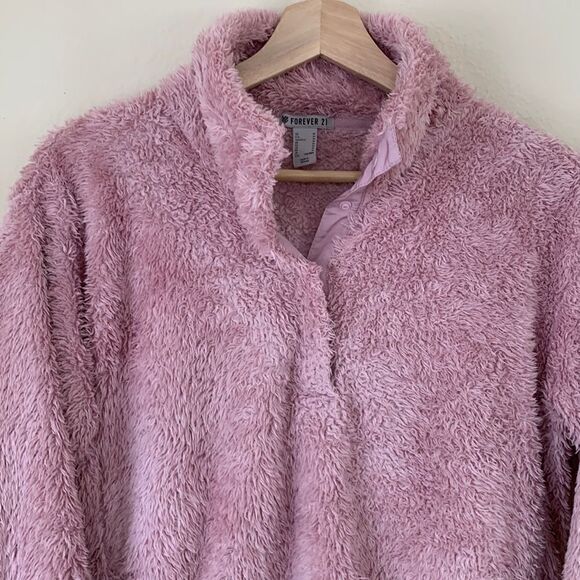 Forever 21 Pastel Pink Fuzzy Fur Sherpa quarter pullover size medium - Picture 2 of 5